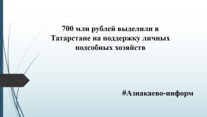 700 млн рублей выделили в Татарстане на поддержку личных подсобных хозяйств