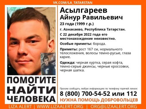 Азнакайда яшәүче 23 яшьлек ир-ат хәбәрсез югалган!
