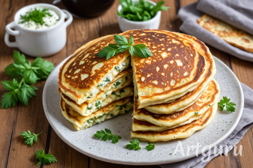 Сырные блины с зеленью: вкусное и простое угощение