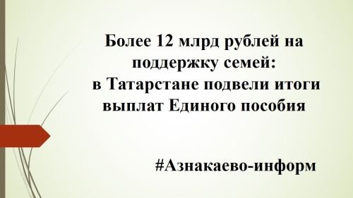 Более 12 млрд рублей на поддержку семей: в Татарстане подвели итоги выплат Единого пособия
