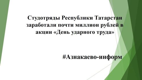 Студотряды Республики Татарстан заработали почти миллион рублей в акции «День ударного труда»