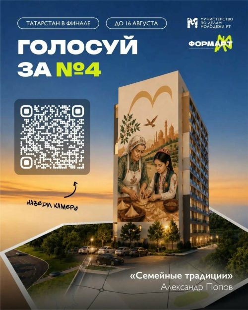 Жители Республики Татарстан могут отдать свой голос за мурал „Семейные традиции“ в финале фестиваля „ФормАРТ“