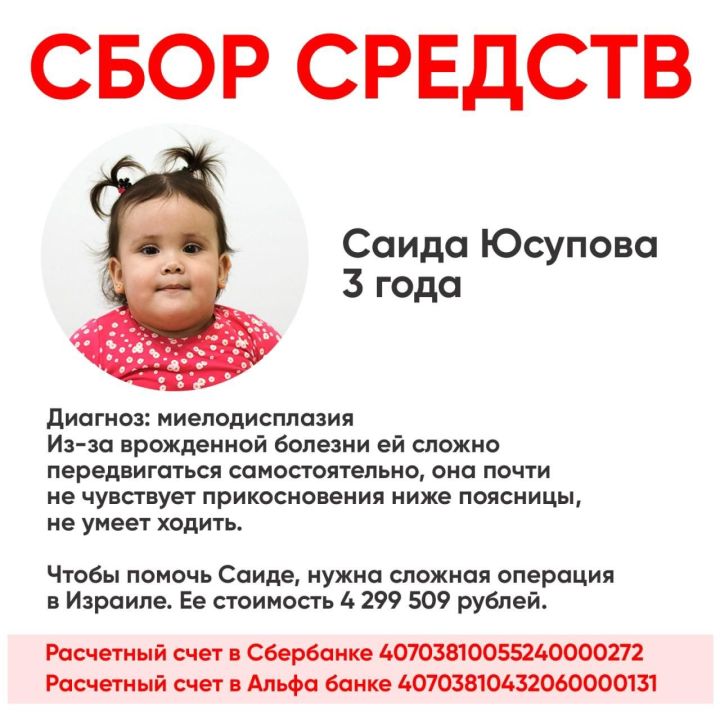 3-летняя Саида Юсупова нуждается в помощи