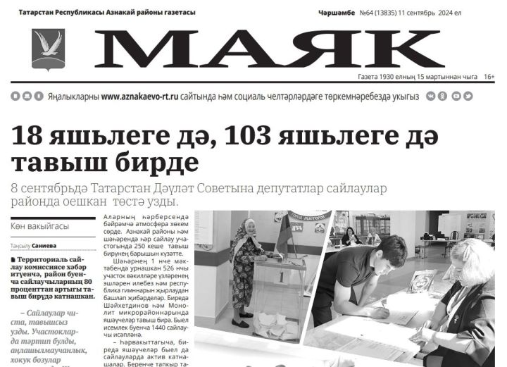 «Маяк» газетасының  11 сентябрь санының актуаль хәбәрләре