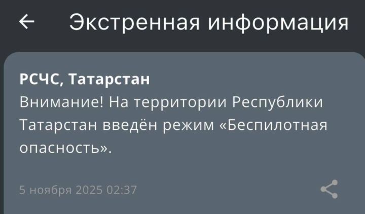 В Татарстане с двух часов ночи действует режим беспилотной опасности