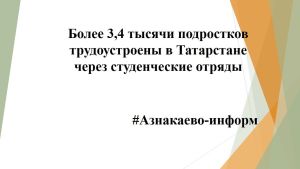 Более 3,4 тысячи подростков трудоустроены в Татарстане через студенческие отряды