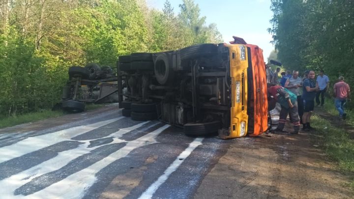 В Азнакаевском районе перевернулся молоковоз